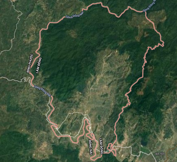 Huyện Cát Tiên trên bản đồ vệ tinh và có tổng diện tích 42.694 ha