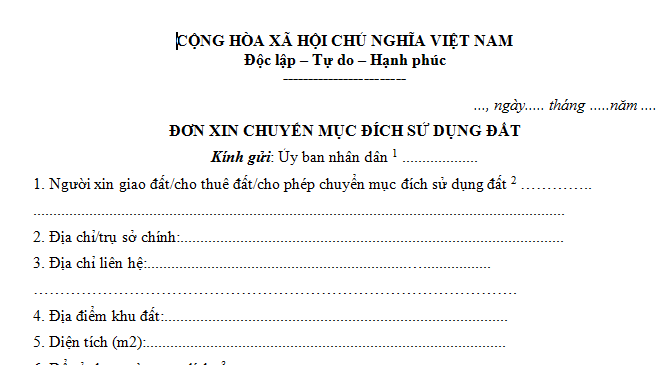 Mẫu đơn xin chuyển đổi đất nông nghiệp thành đất thổ cư